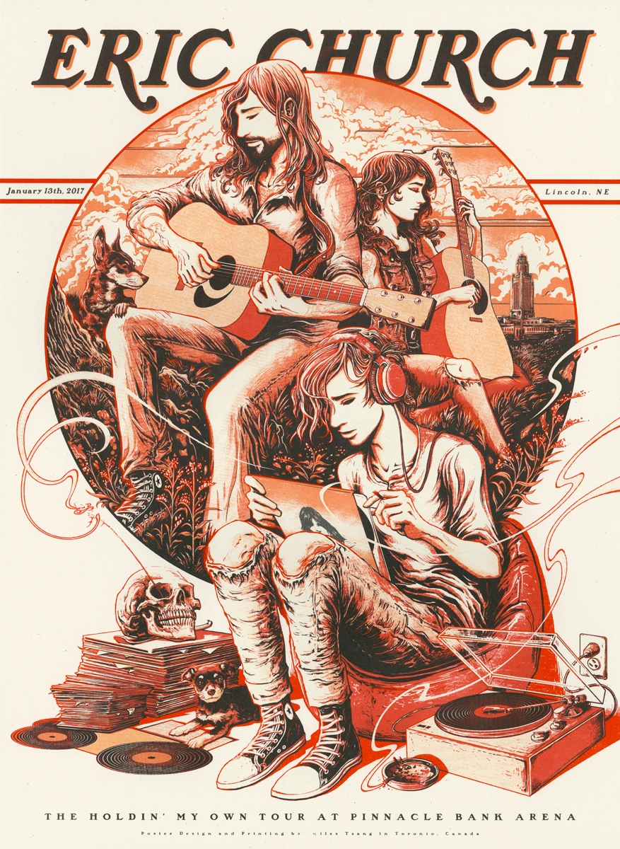 Eric Church - 2017 Miles Tsang Poster Lincoln, NE AP Record Year RED 4 Eric Church - 2017 Miles Tsang Poster Lincoln, NE AP Record Year RED - Image 2