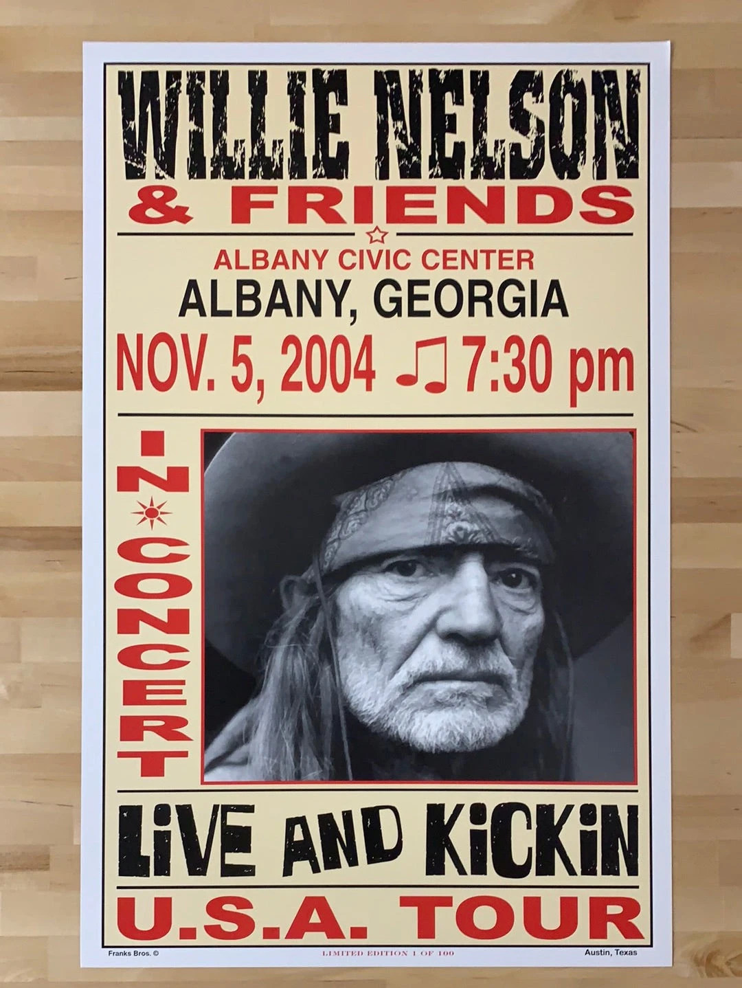 Willie Nelson - 2004 Franks Brothers 11/5 Poster Albany, GA 4 Willie Nelson - 2004 Franks Brothers 11/5 Poster Albany, GA - Image 2