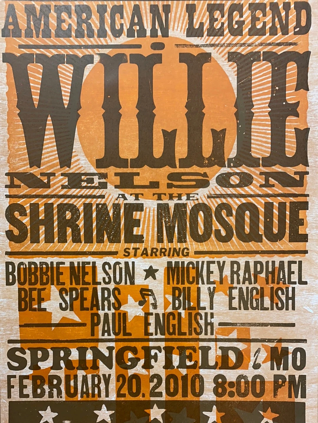 Willie Nelson - 2010 Hatch Show Print 2/20 Poster Springfield, Missouri 3 Willie Nelson - 2010 Hatch Show Print 2/20 Poster Springfield, Missouri