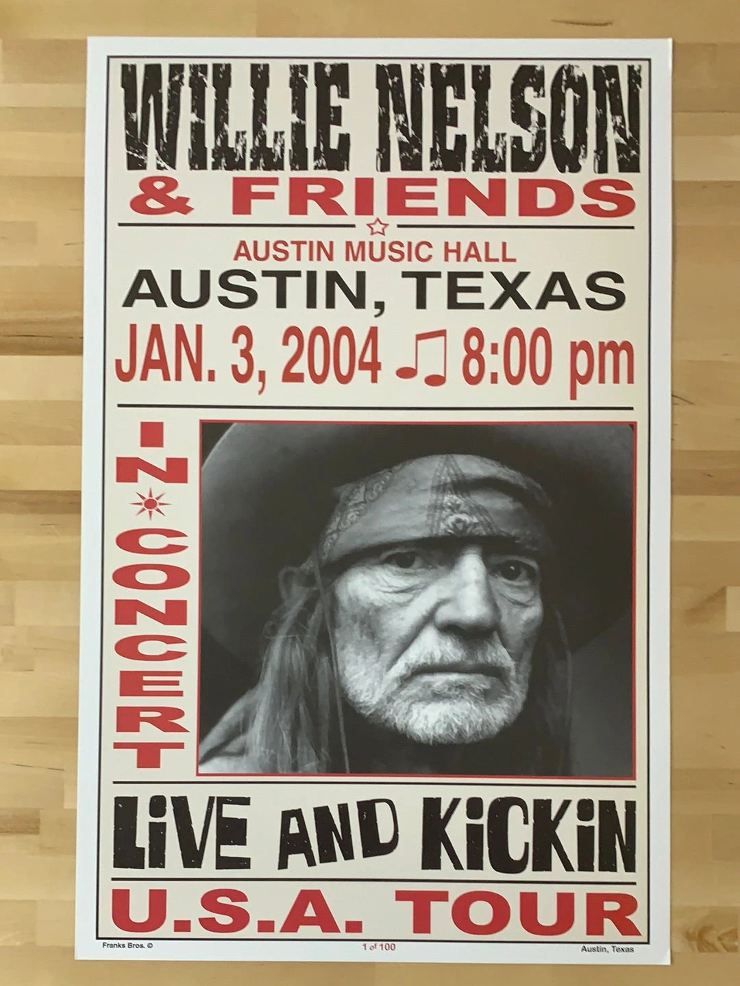 Willie Nelson - 2004 Franks Brothers 1/3 Poster Austin, TX 4 Willie Nelson - 2004 Franks Brothers 1/3 Poster Austin, TX - Image 2