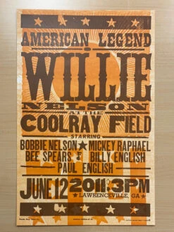 Willie Nelson - 2011 Hatch Show Print 6/12 Poster Lawrenceville, Georgia -Soldout Posters image 2a46341d 307e 47ae bcf1 c79999f88cb3