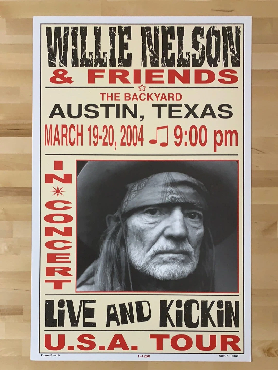 Willie Nelson - 2004 Franks Brothers 3/19-20 Poster Austin, TX 4 Willie Nelson - 2004 Franks Brothers 3/19-20 Poster Austin, TX - Image 2