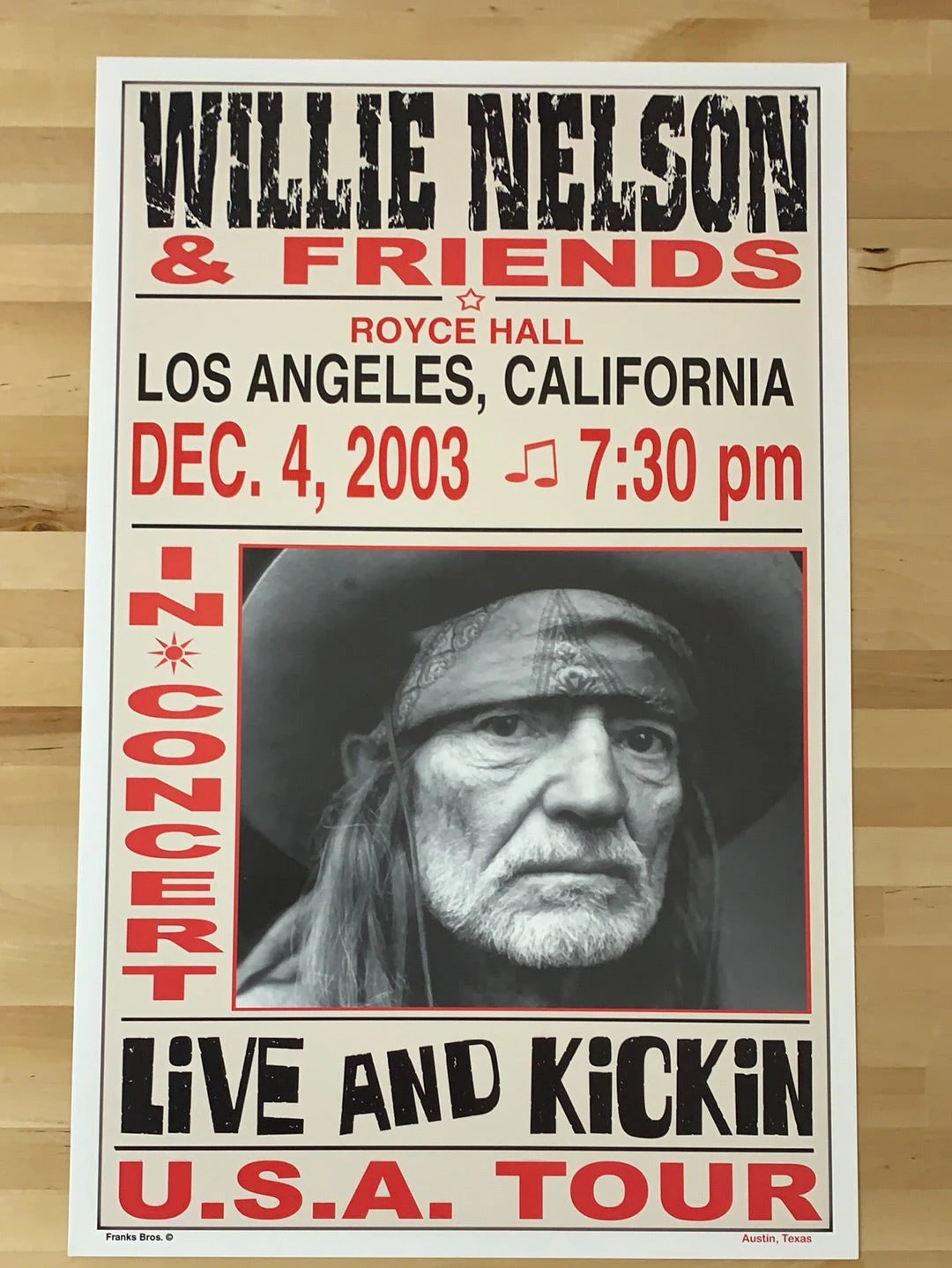 Willie Nelson - 2003 Franks Brothers 12/4 Poster Los Angeles, CA 4 Willie Nelson - 2003 Franks Brothers 12/4 Poster Los Angeles, CA - Image 2