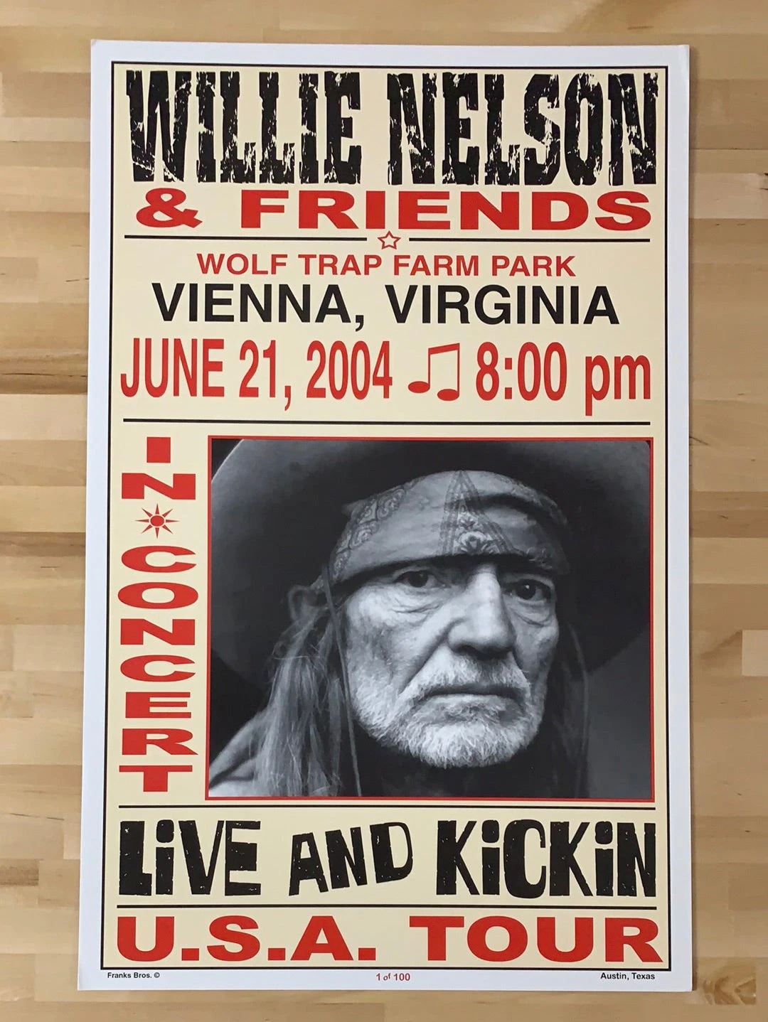 Willie Nelson - 2004 Franks Brothers 6/21 Poster Vienna, VA 4 Willie Nelson - 2004 Franks Brothers 6/21 Poster Vienna, VA - Image 2