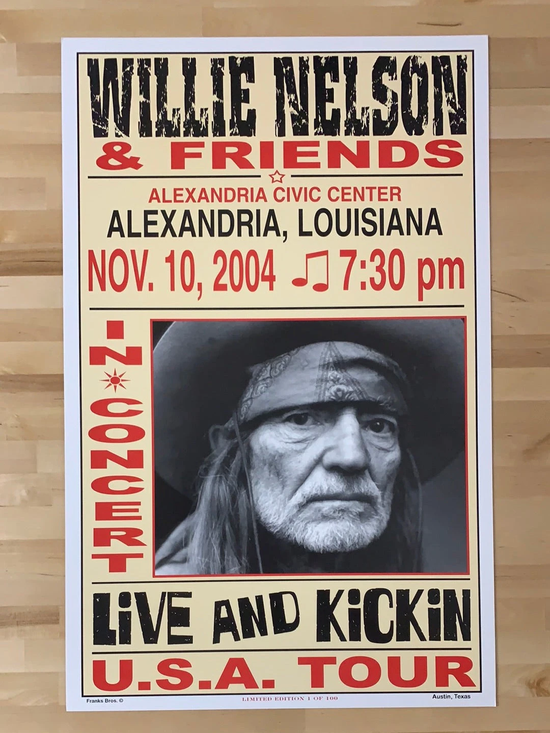 Willie Nelson - 2004 Franks Brothers 11/10 Poster Alexandria, LA 4 Willie Nelson - 2004 Franks Brothers 11/10 Poster Alexandria, LA - Image 2