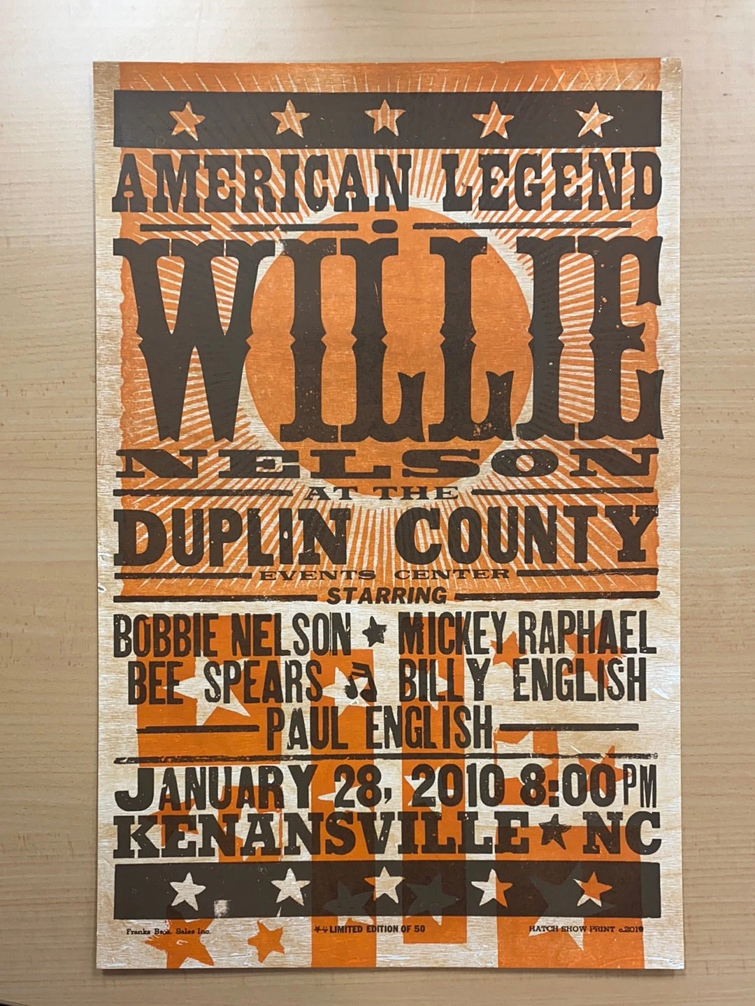 Willie Nelson - 2010 Hatch Show Print 1/28 Poster Kenansville, North Carolina 4 Willie Nelson - 2010 Hatch Show Print 1/28 Poster Kenansville, North Carolina - Image 2