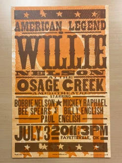 Willie Nelson - 2011 Hatch Show Print 7/3 Poster Fayetteville, Oklahoma -Soldout Posters image 94223483 b3eb 4279 99e4 4dde19ab91f3