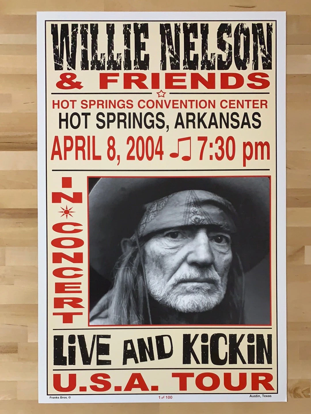 Willie Nelson - 2004 Franks Brothers 4/8 Poster Hot Springs, AR 4 Willie Nelson - 2004 Franks Brothers 4/8 Poster Hot Springs, AR - Image 2