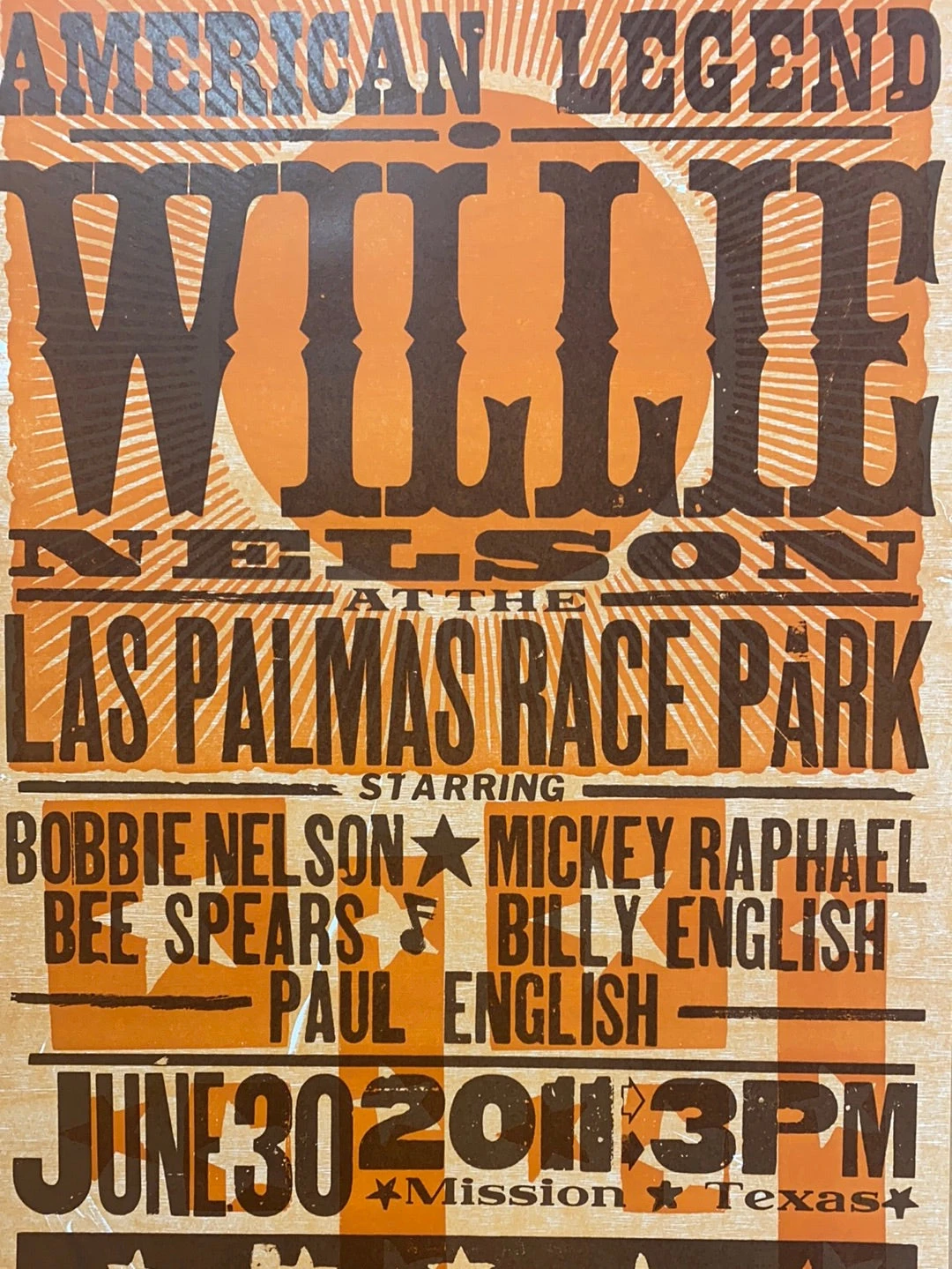 Willie Nelson - 2011 Hatch Show Print 6/30 Poster Mission, Texas 2 Willie Nelson - 2011 Hatch Show Print 6/30 Poster Mission, Texas