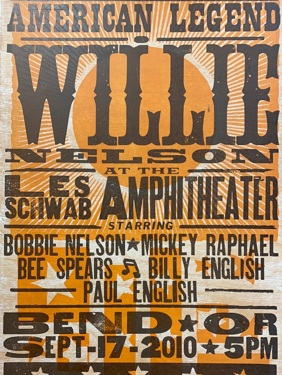 Willie Nelson - 2010 Hatch Show Print 9/17 Poster Bend, Oregon 3 Willie Nelson - 2010 Hatch Show Print 9/17 Poster Bend, Oregon
