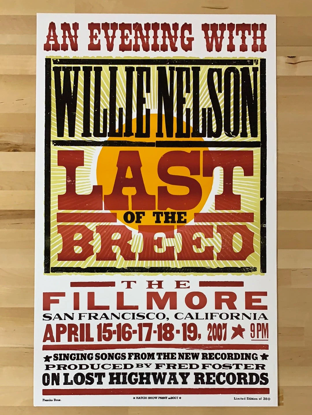 Willie Nelson - 2007 Hatch Show Print 4/15-19 Poster San Francisco, CA Fillmore 4 Willie Nelson - 2007 Hatch Show Print 4/15-19 Poster San Francisco, CA Fillmore - Image 2