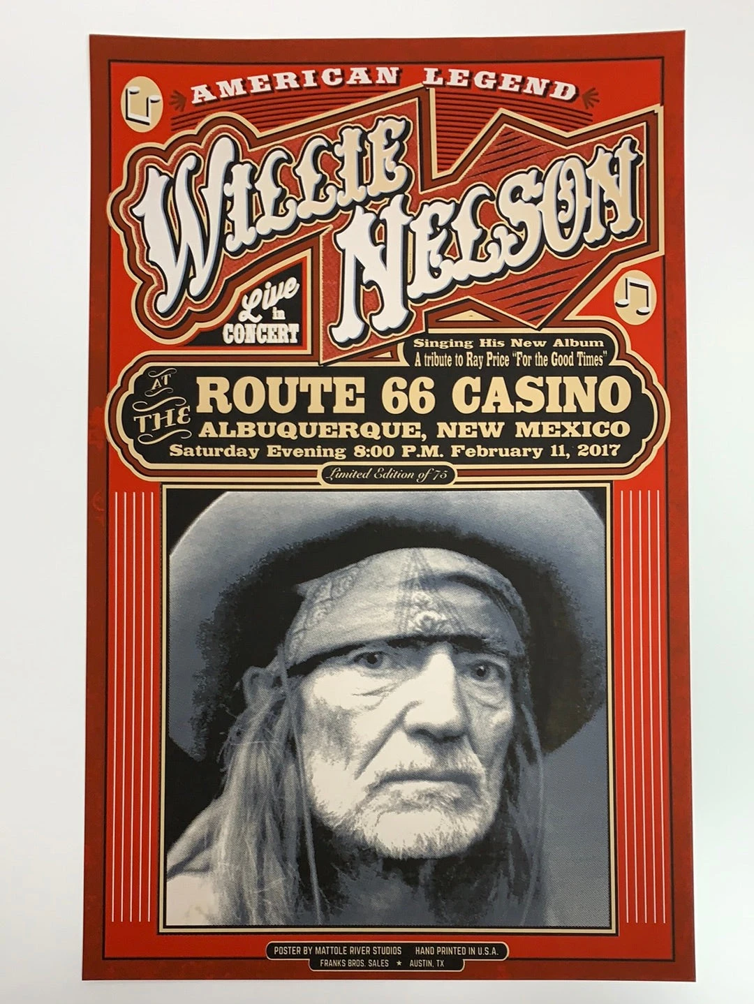 Willie Nelson - 2017 Mattole River Studios Poster Albuquerque, NM 4 Willie Nelson - 2017 Mattole River Studios Poster Albuquerque, NM - Image 2