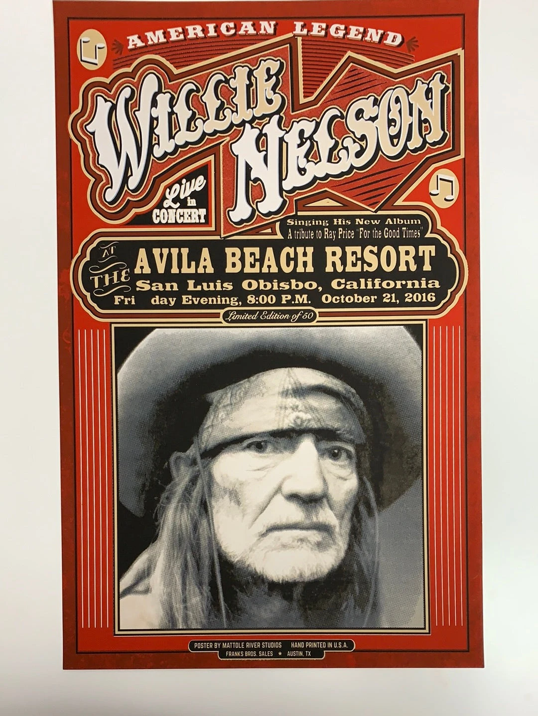 Willie Nelson - 2016 Mattole River Studios Poster San Luis Obisbo, CA 4 Willie Nelson - 2016 Mattole River Studios Poster San Luis Obisbo, CA - Image 2