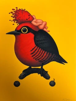 Fat Bird - 2020 Mike Mitchell Poster Yellow Fronted Woodpecker Yellow Variant