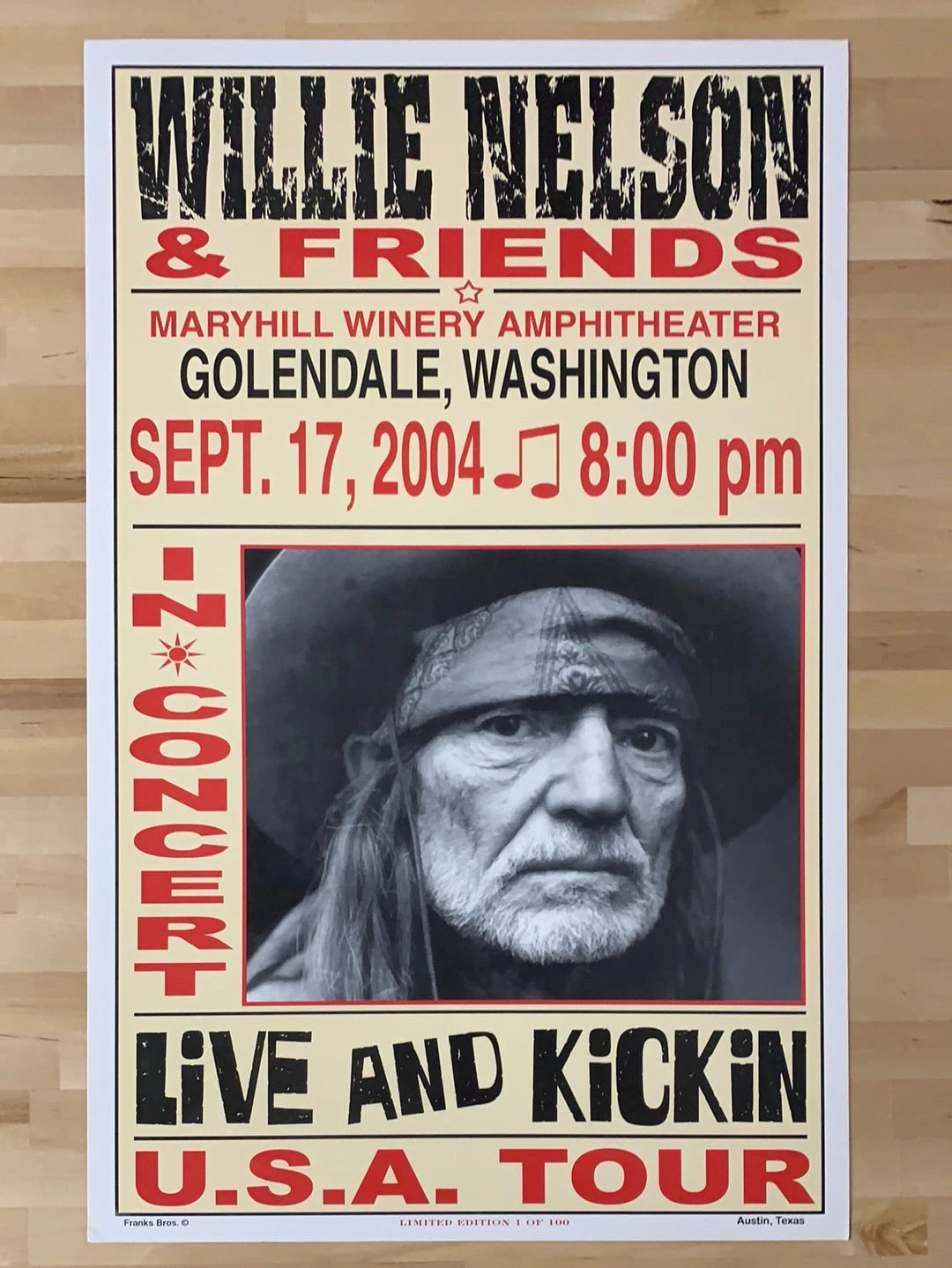 Willie Nelson - 2004 Franks Brothers 9/17 Poster Golendale, WA 4 Willie Nelson - 2004 Franks Brothers 9/17 Poster Golendale, WA - Image 2