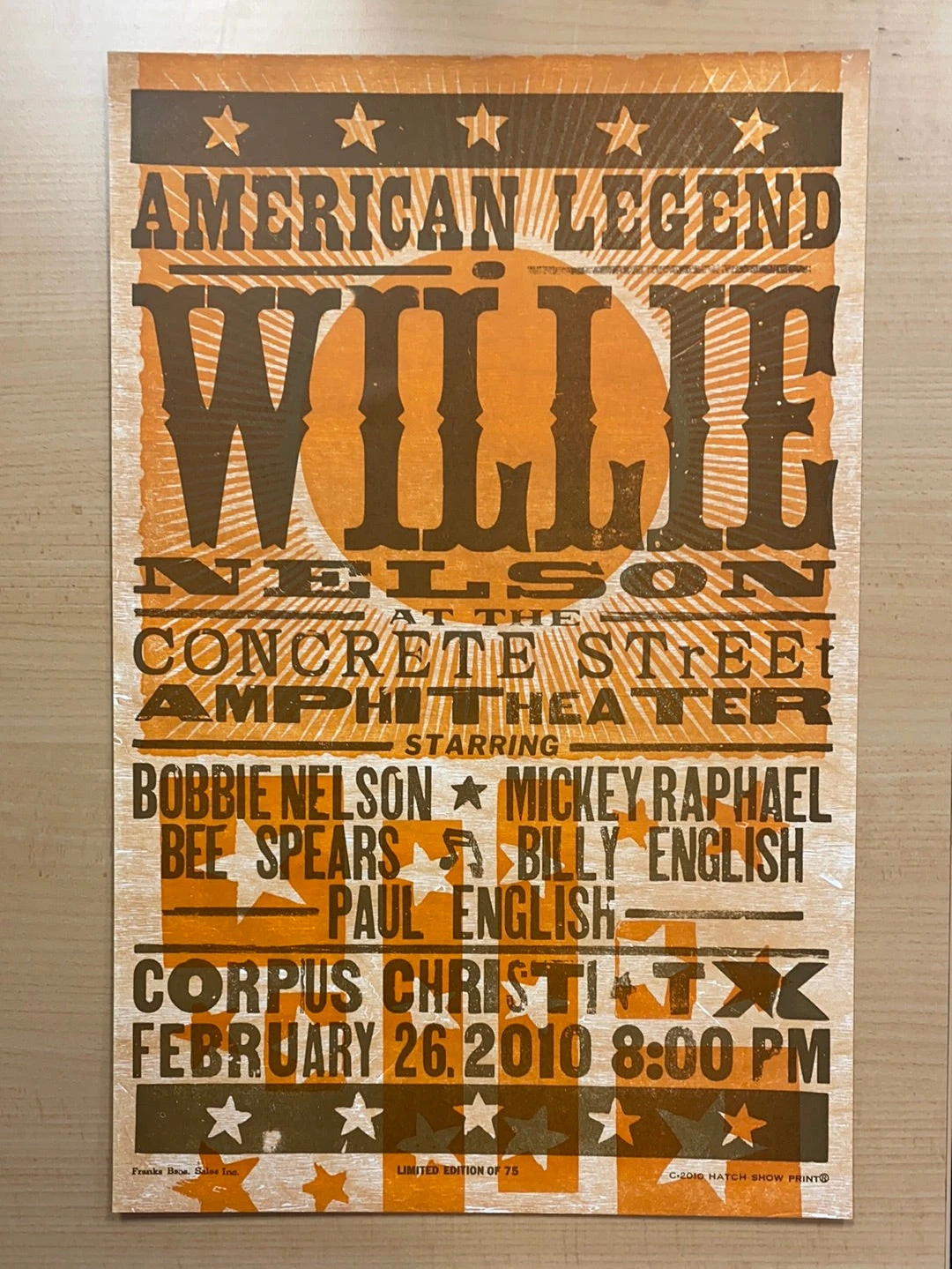 Willie Nelson - 2010 Hatch Show Print 2/26 Poster Corpus Christi, Texas 4 Willie Nelson - 2010 Hatch Show Print 2/26 Poster Corpus Christi, Texas - Image 2