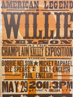 Willie Nelson - 2011 Hatch Show Print 5/29 Poster Essex Junction, Vermont