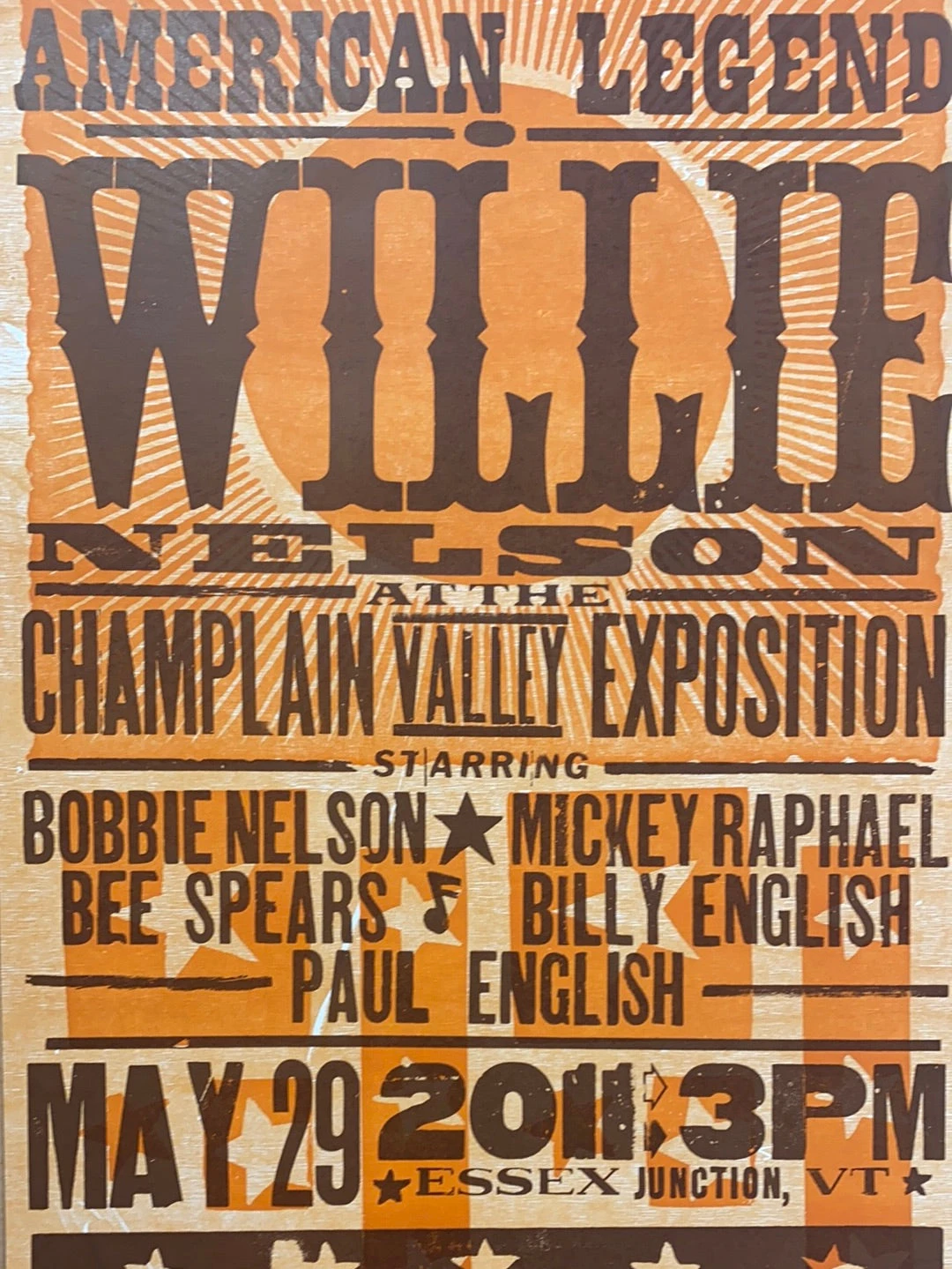 Willie Nelson - 2011 Hatch Show Print 5/29 Poster Essex Junction, Vermont 3 Willie Nelson - 2011 Hatch Show Print 5/29 Poster Essex Junction, Vermont