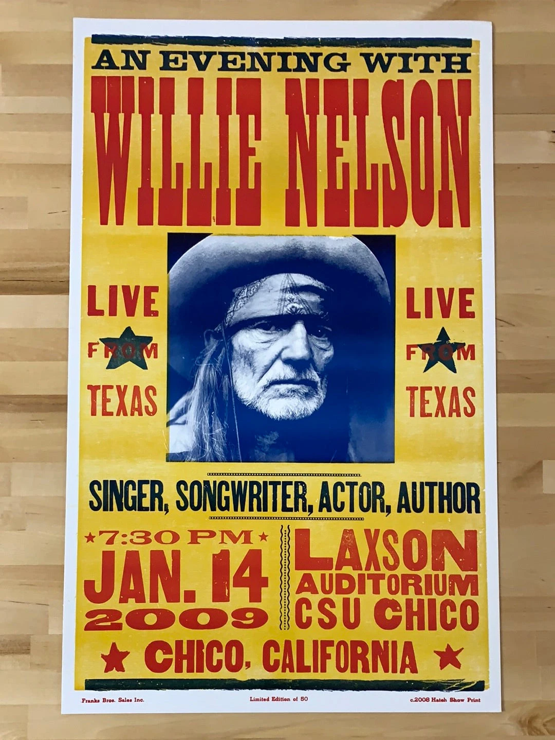 Willie Nelson - 2009 Hatch Show Print 1/14 Poster Chico, CA 4 Willie Nelson - 2009 Hatch Show Print 1/14 Poster Chico, CA - Image 2