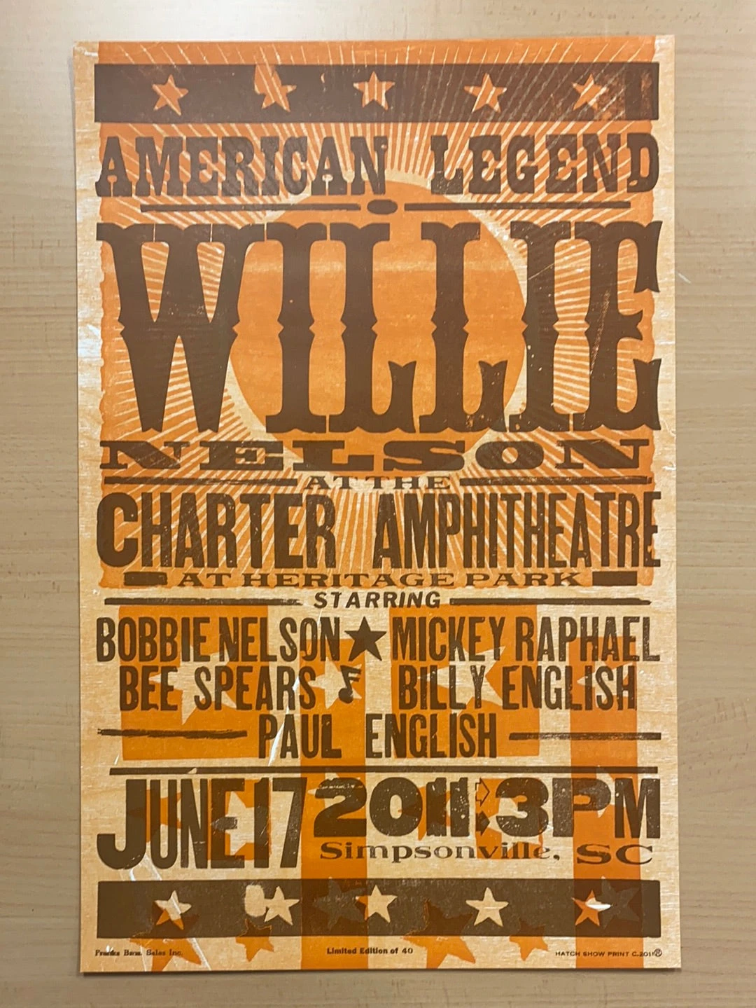 Willie Nelson - 2011 Hatch Show Print 6/17 Poster Simpsonville, South Carolina 4 Willie Nelson - 2011 Hatch Show Print 6/17 Poster Simpsonville, South Carolina - Image 2