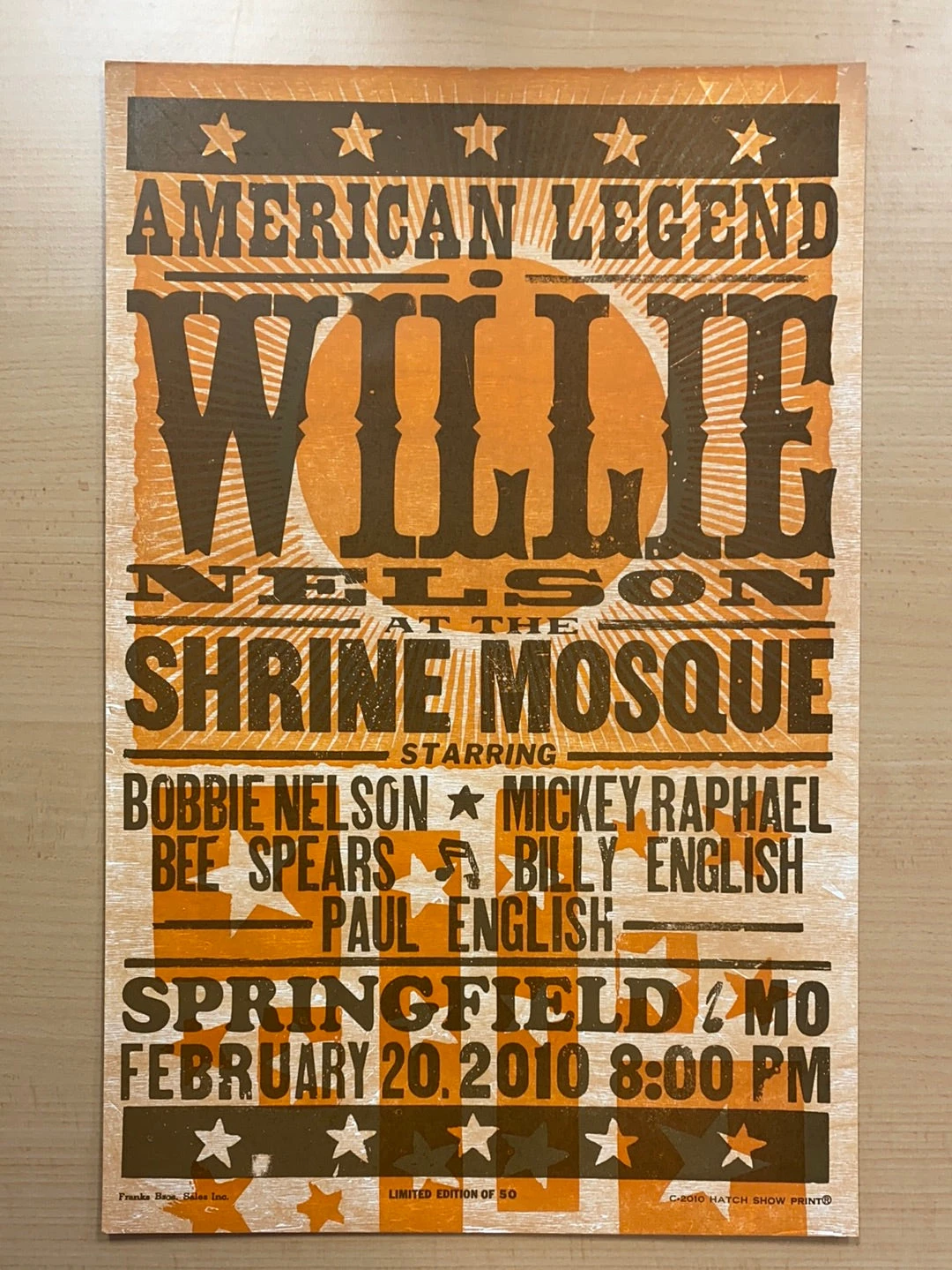Willie Nelson - 2010 Hatch Show Print 2/20 Poster Springfield, Missouri 4 Willie Nelson - 2010 Hatch Show Print 2/20 Poster Springfield, Missouri - Image 2