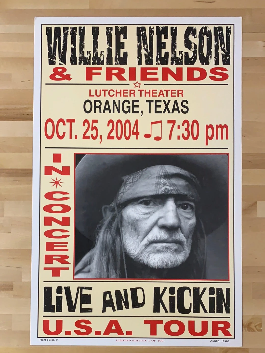 Willie Nelson - 2004 Franks Brothers 10/25 Poster Orange, TX 4 Willie Nelson - 2004 Franks Brothers 10/25 Poster Orange, TX - Image 2