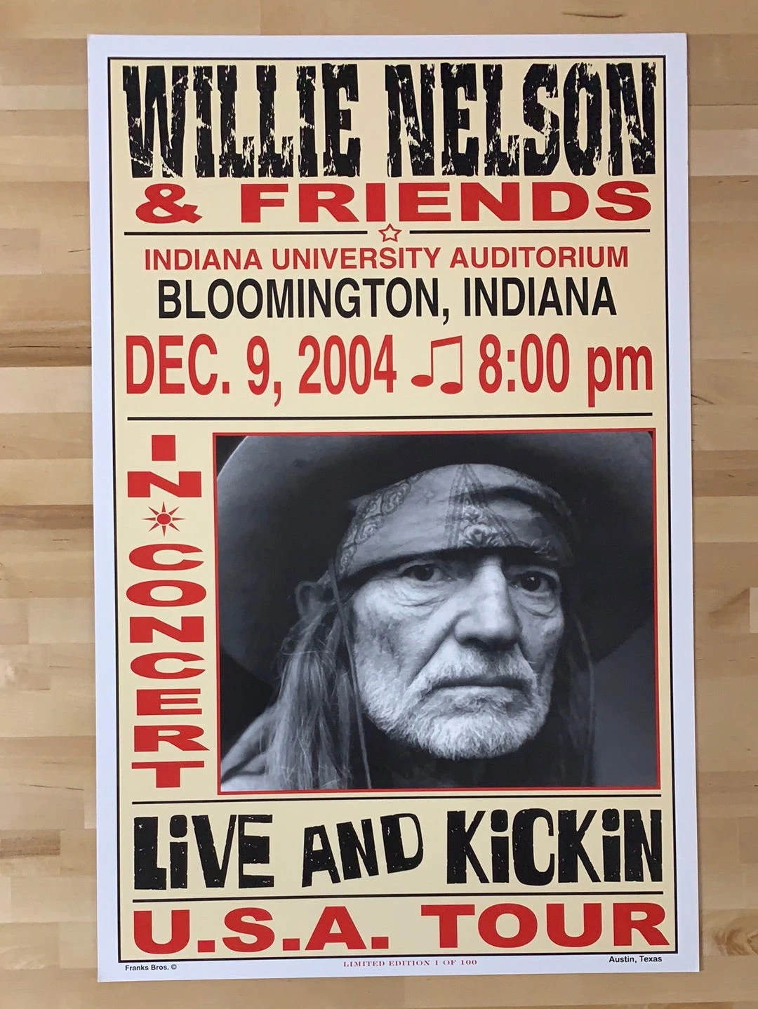 Willie Nelson - 2004 Franks Brothers 12/9 Poster Bloomington, IN 4 Willie Nelson - 2004 Franks Brothers 12/9 Poster Bloomington, IN - Image 2