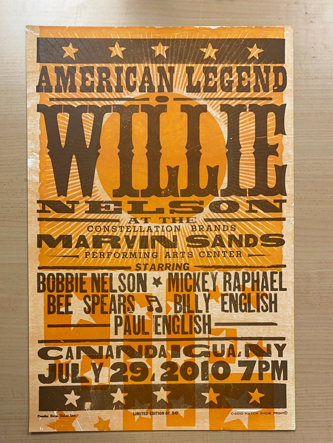 Willie Nelson - 2010 Hatch Show Print 7/29 Poster Canandaigua, New York 4 Willie Nelson - 2010 Hatch Show Print 7/29 Poster Canandaigua, New York - Image 2
