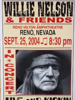 Willie Nelson - 2004 Franks Brothers 9/25 Poster Reno, NV