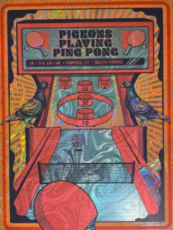Pigeons Playing Ping Pong - 2020 Status Serigraph FOIL Poster Morris, CT