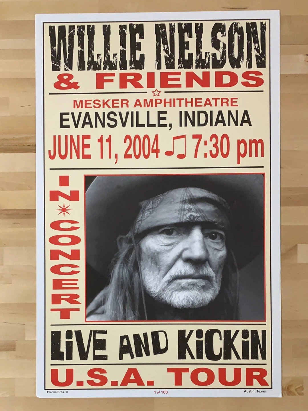 Willie Nelson - 2004 Franks Brothers 6/11 Poster Evansville, IN 4 Willie Nelson - 2004 Franks Brothers 6/11 Poster Evansville, IN - Image 2