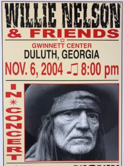 Willie Nelson - 2004 Franks Brothers 11/6 Poster Duluth, GA