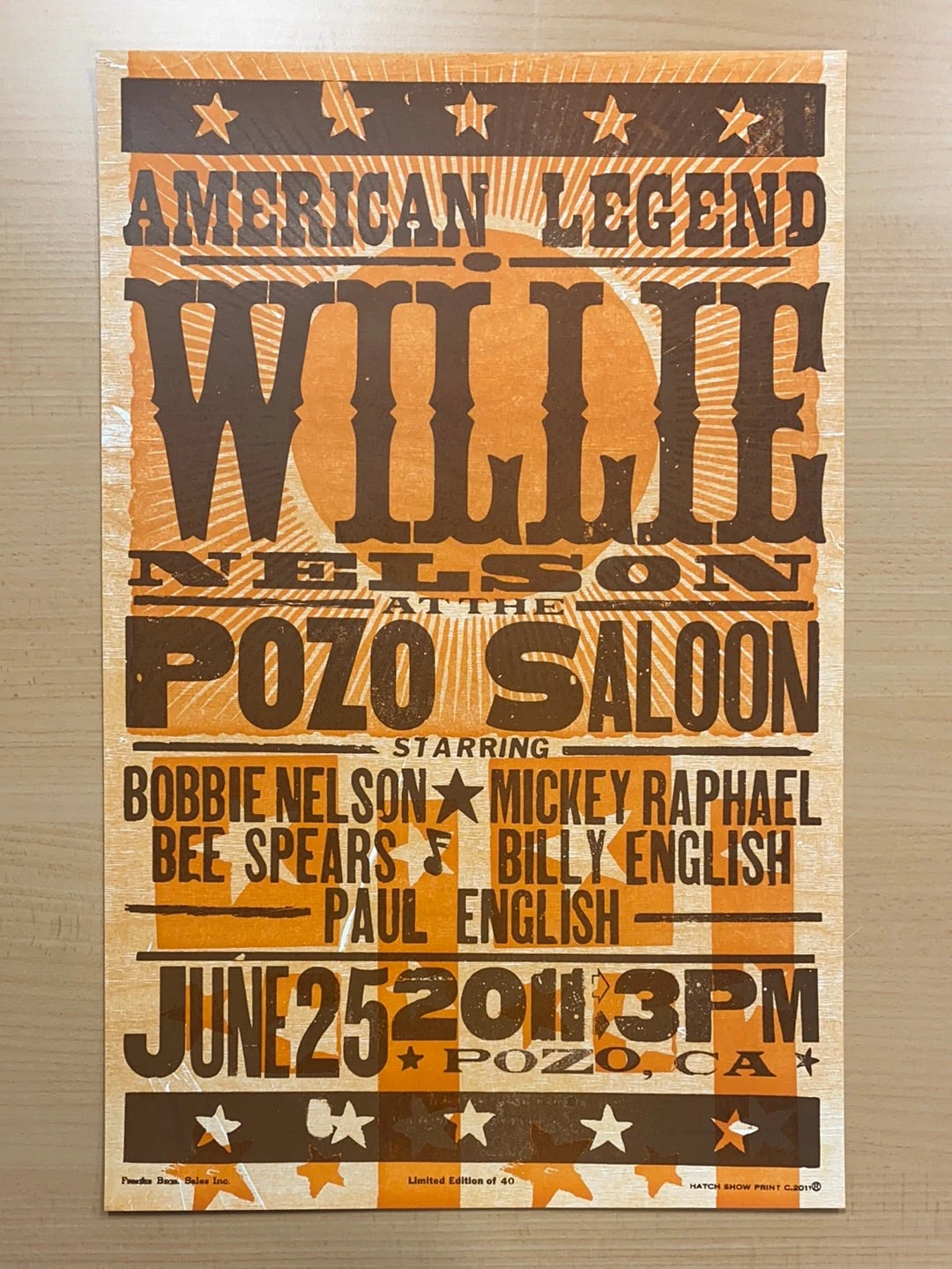 Willie Nelson - 2011 Hatch Show Print 6/25 Poster Pozo, California 4 Willie Nelson - 2011 Hatch Show Print 6/25 Poster Pozo, California - Image 2