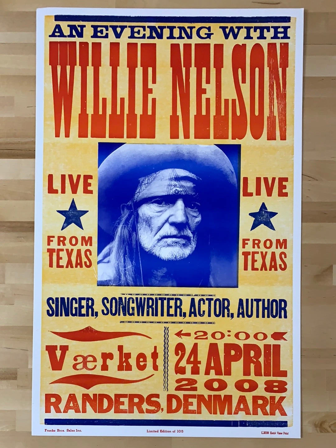 Willie Nelson - 2008 Hatch Show Print 4/24 Poster Randers, Denmark 4 Willie Nelson - 2008 Hatch Show Print 4/24 Poster Randers, Denmark - Image 2