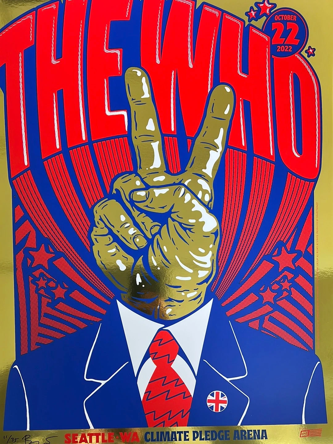The Who - 2022 Ames Brothers Poster GOLD FOIL Seattle, WA AP 3 The Who - 2022 Ames Brothers Poster GOLD FOIL Seattle, WA AP