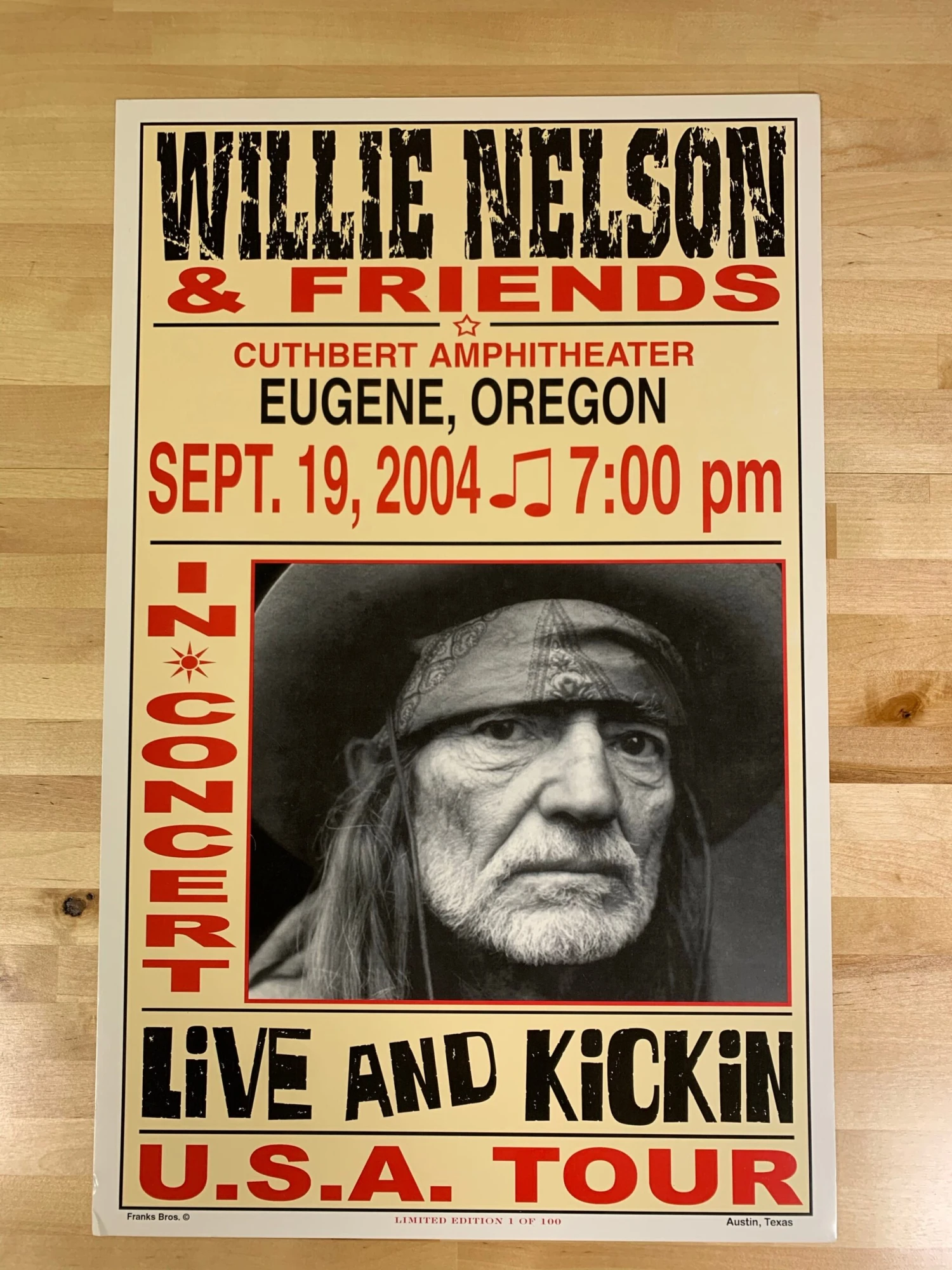 Willie Nelson - 2004 Franks Brothers 9/19 Poster Eugene, Oregon 4 Willie Nelson - 2004 Franks Brothers 9/19 Poster Eugene, Oregon - Image 2