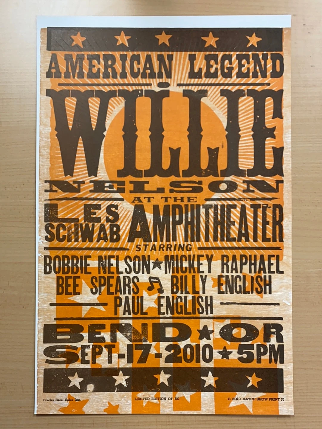 Willie Nelson - 2010 Hatch Show Print 9/17 Poster Bend, Oregon 4 Willie Nelson - 2010 Hatch Show Print 9/17 Poster Bend, Oregon - Image 2