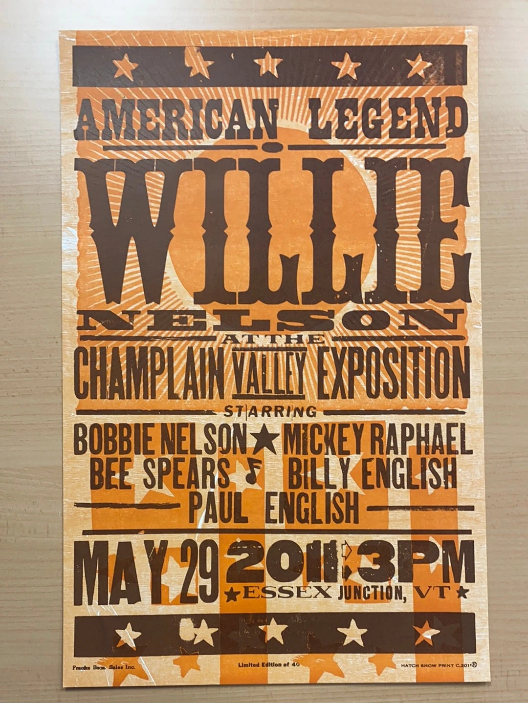 Willie Nelson - 2011 Hatch Show Print 5/29 Poster Essex Junction, Vermont 4 Willie Nelson - 2011 Hatch Show Print 5/29 Poster Essex Junction, Vermont - Image 2